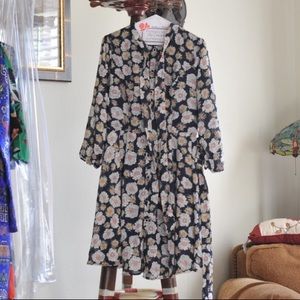 Navy blue button up floral dress